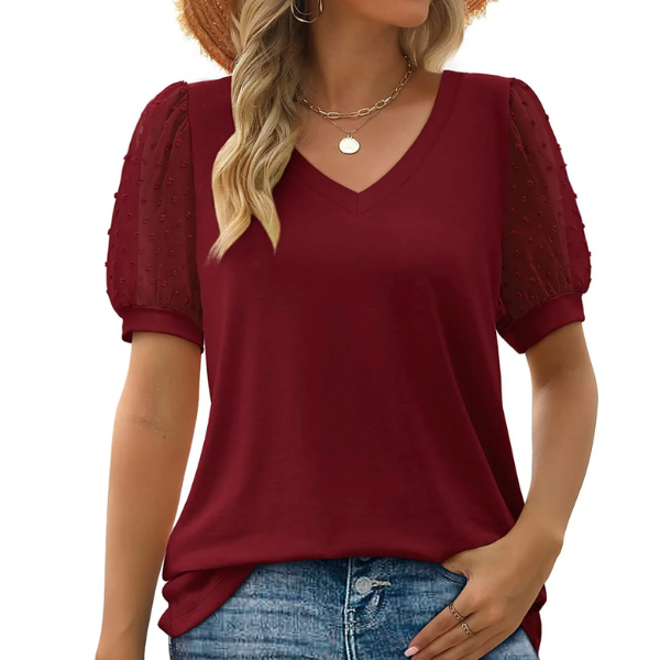 Petra | Sheer Sleeve V-Neck Top