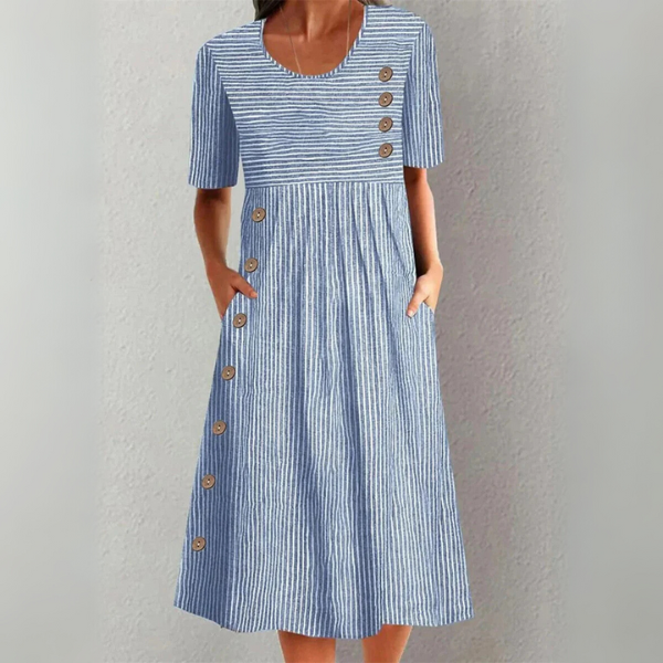 Rose | Striped Midi Dress with Relaxed Elegance