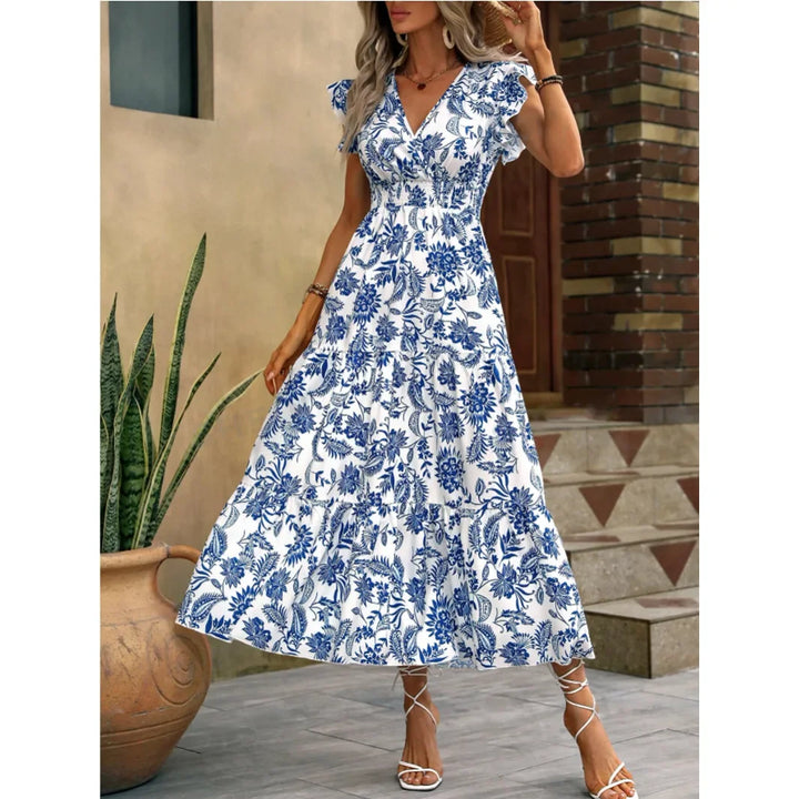 Fiona | Elegant Floral V-Neck Dress