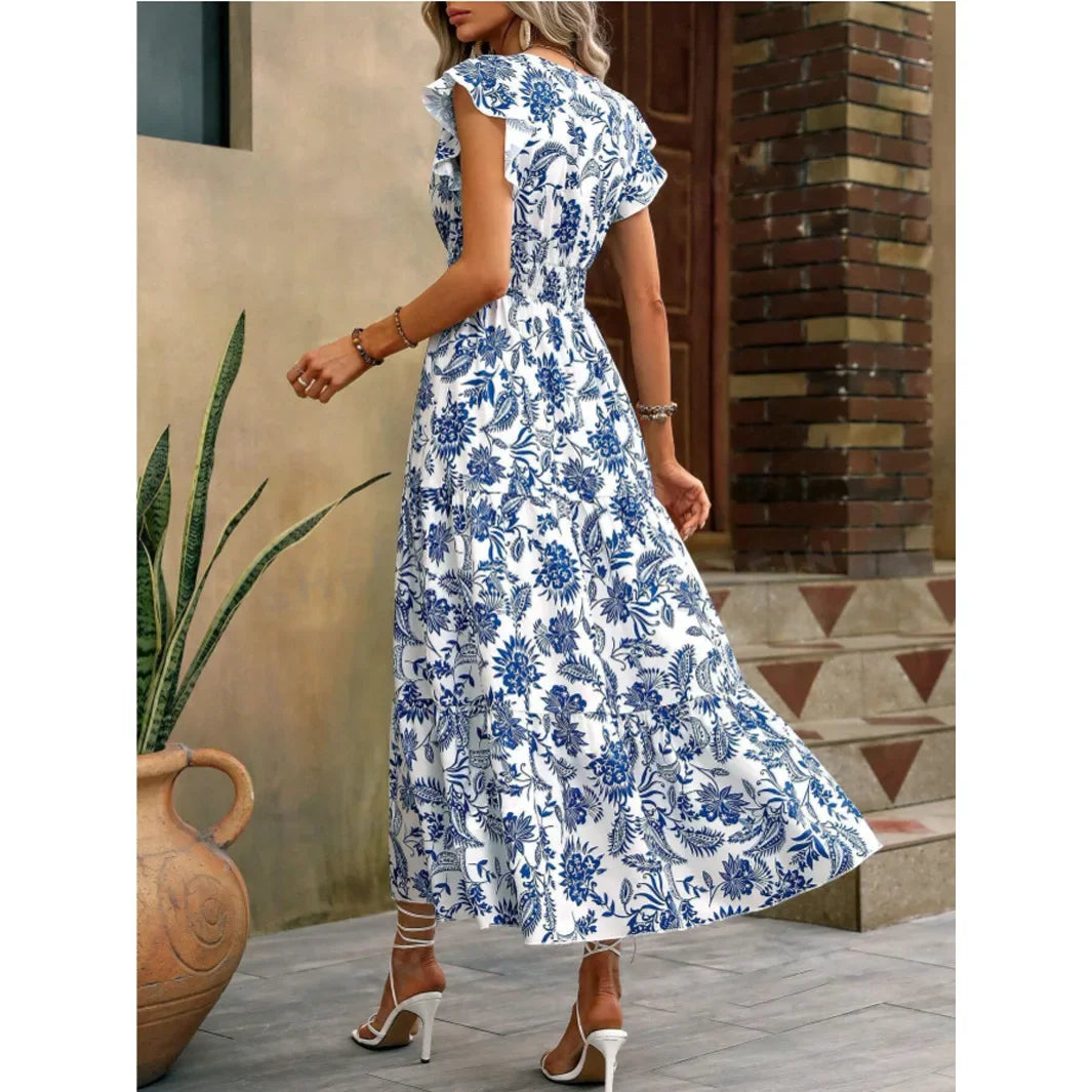 Fiona | Elegant Floral V-Neck Dress